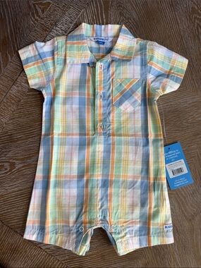 Rugged Butts Baby Plaid Short-Sleeve Romper in Pastels